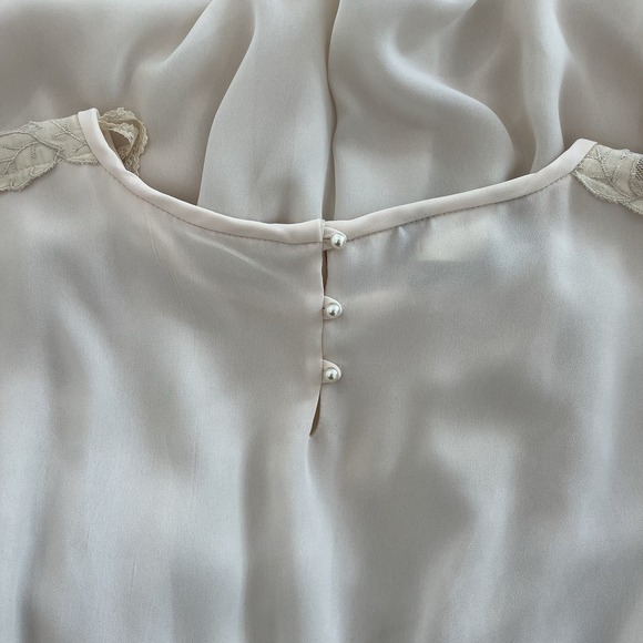 Women's Vintage Cream Evening Gown Dress Lace Sz 12 Midi Short Sleeve Elegant - Picture 8 of 9